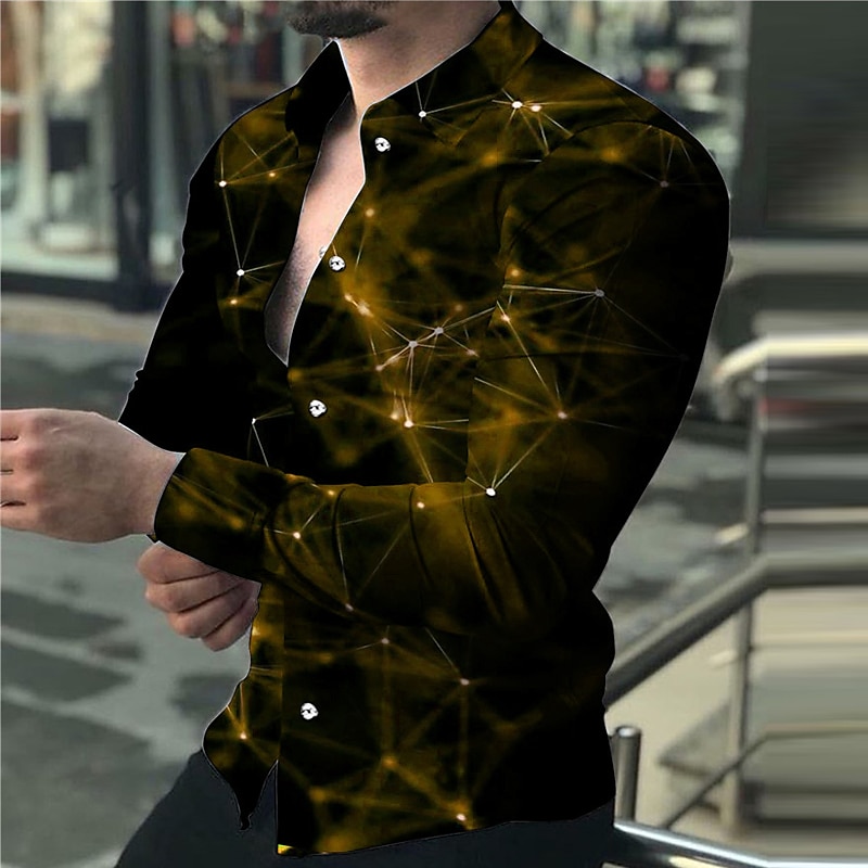 Per uomo Geometrica Constellazione Camicia Camicia con bottoni Manica lunga Di tendenza Originale Informale Esterno Strada Per eventi Estate Primavera Collo ripiegabile Stampa Bottone giù Blu Viola del 2025 a $26.99 –P5