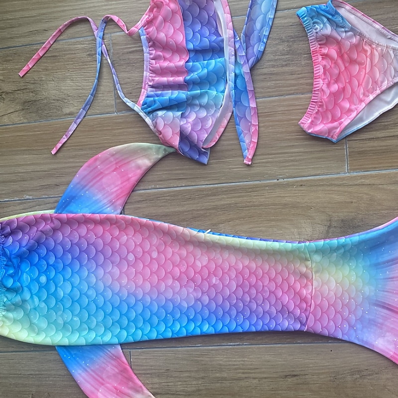 Enfants Fille Trois pièces Maillots de bain sirène Maillot de Bain Plage Natation Bloc de couleur à imprimé arc-en-ciel Actif Imprimer Maillots de bain 3-10 ans Eté Rose Claire Rose poussiéreuse de 2025 ? $36.99 –P3
