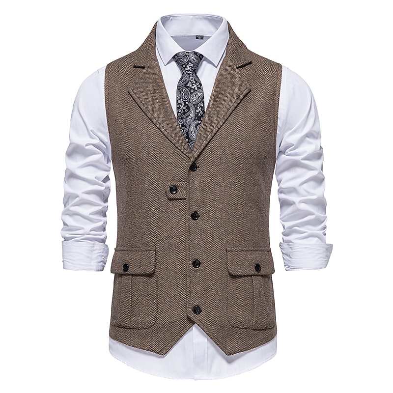 Men's Vest Waistcoat Wedding Party / Evening Vintage Retro Spring Fall Pocket Polyester Warm Solid Color Single Breasted Regular Fit Navy Blue Dark Green Coffee Gray Vest 2026 - $40.99 –P1