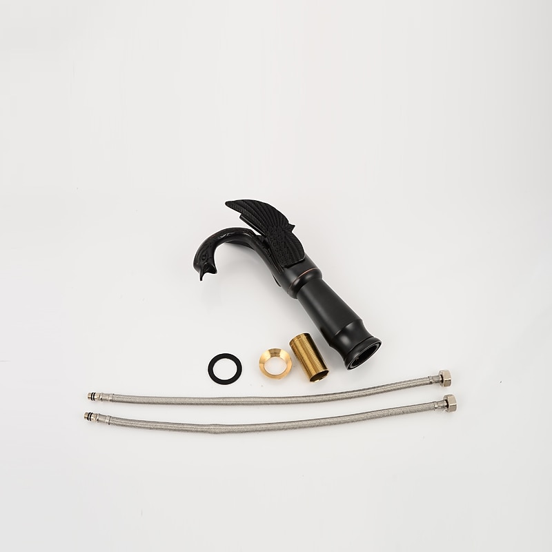 retro badkamer wastafel mengkraan messing swan shap, monobloc wasruimte wastafelkranen enkele handgreep een gat badrandcombinaties, mono watervat kraan warme en koude slang antiek 2025 - $145.99 –P9