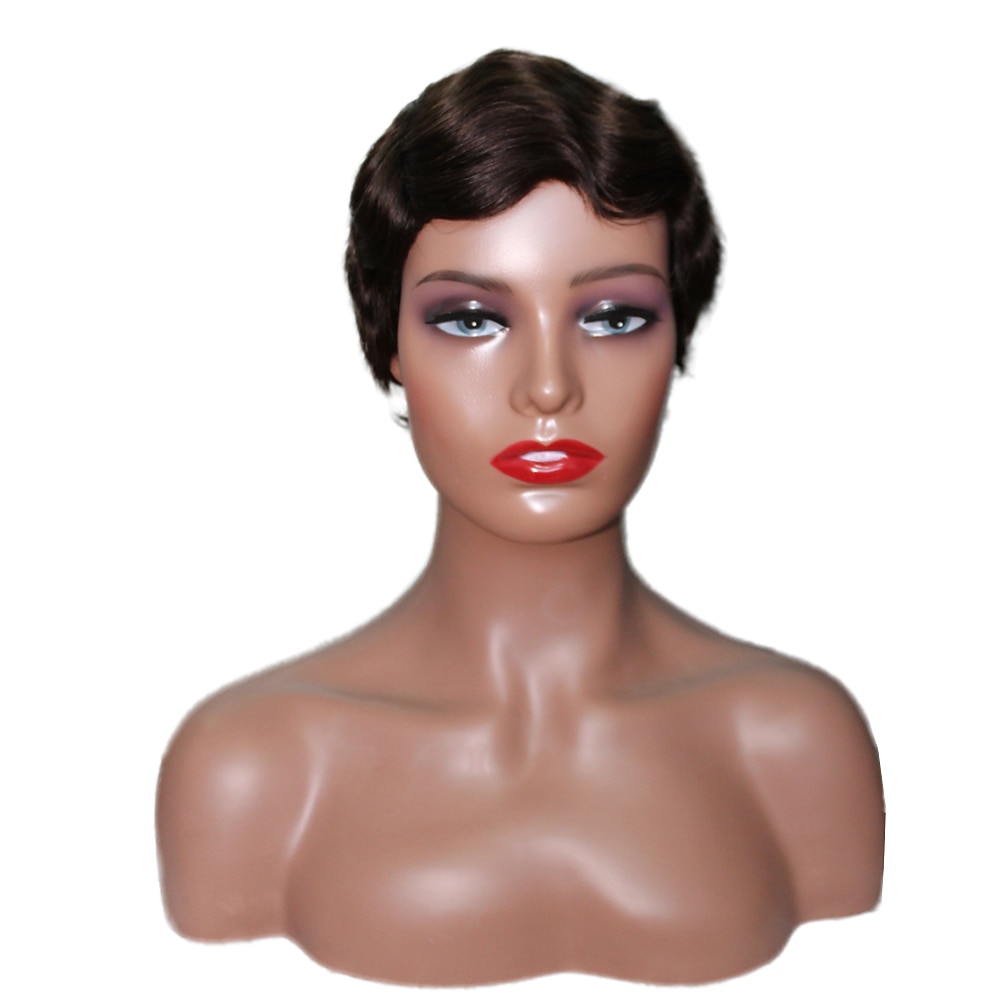 pieno fatto a macchina parrucche onde della barretta corte acconciature capelli umani di remy ondulati pixie cut nessuno parrucca del merletto marrone naturale marrone scuro del 2026 a $33.13 –P2