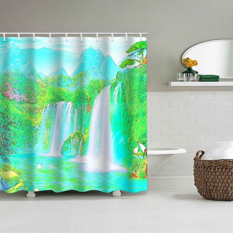 Shower Curtain with Hooks 180cm*180cm(70"*70") Polyester Washable Waterproof Landscape Waterfall Pattern 2025 - $25.99 –P9
