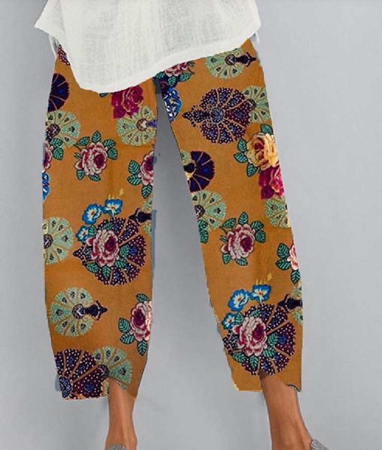 Women's Chinos Slacks Pants Trousers Ankle-Length Cotton Blend Baggy Print Micro-elastic Mid Waist Hawaiian Ethnic Style Casual Daily Yellow Red S M Summer Spring &  Fall 2023 - US $19.99 –P3