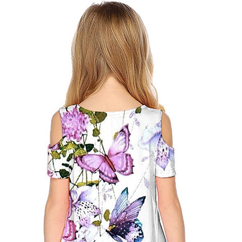 Semana Santa Girls ' 3D Floral Animal Mariposa Vestido Manga Corta Impresión 3D Verano Primavera Vacaciones Diario Festivos Estilo lindo Casual Dulce Niños 3-12 años Vestido de una línea Sobre la 2025 - $15.99 –P3