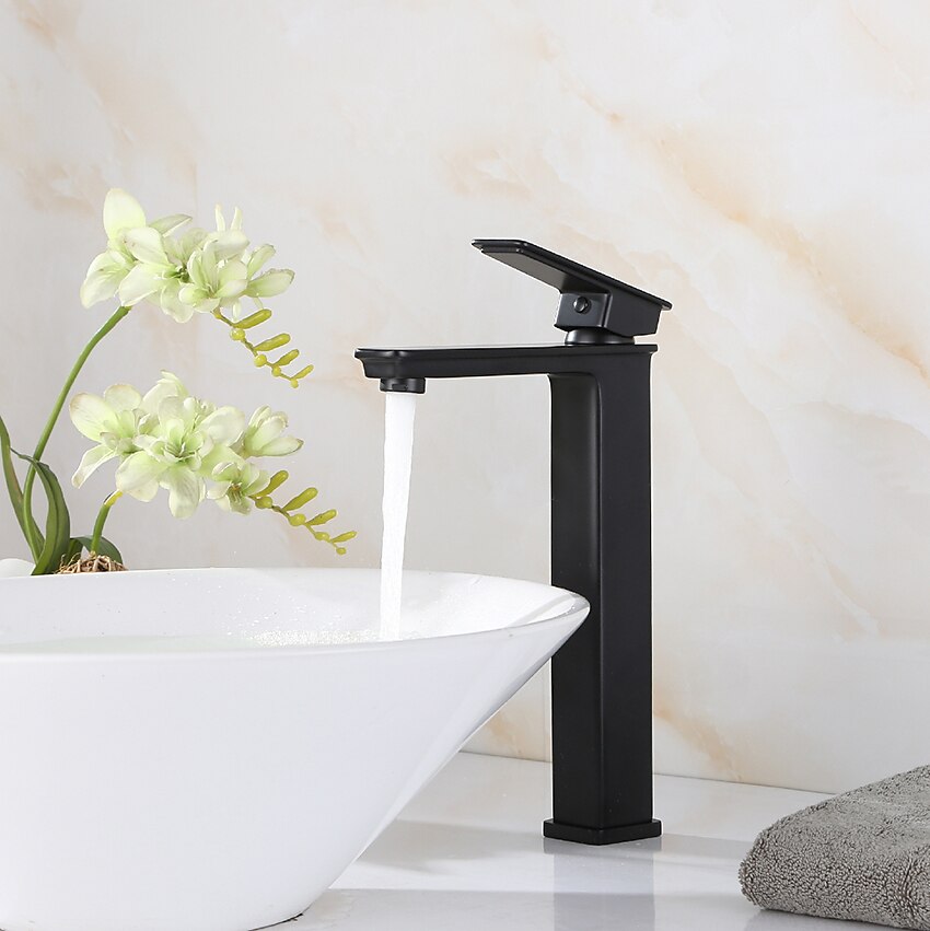 Black Bathroom Faucet Tall Single Handle Bathroom Vessel Sink Faucet Rv Lavatory Vessel Faucet Basin Mixer Tap Solid Brass/Matte Black 2025 - $210.59 –P3