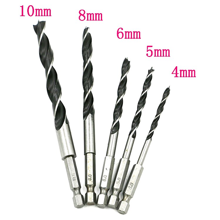 5 stks quick change hex schacht hcs twist boor drie fluiten hardware set 4mm 5mm 6mm 8mm 10mm hout diy gereedschap 2025 - $7.99 –P6