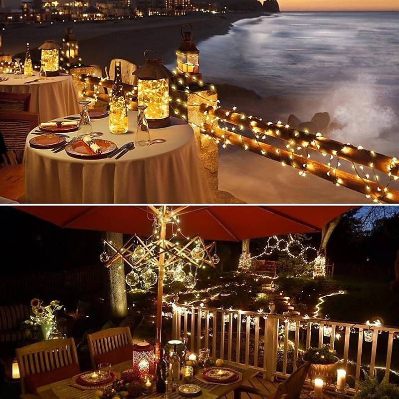 elegant bryllupsfestmottakelse 20m 200led solcellelamper med eventyrlys - kobbertråd utendørs hage, terrassedekorasjon med 8 moduser vanntett for bursdag og ferie 2025 - $16.49 –P6