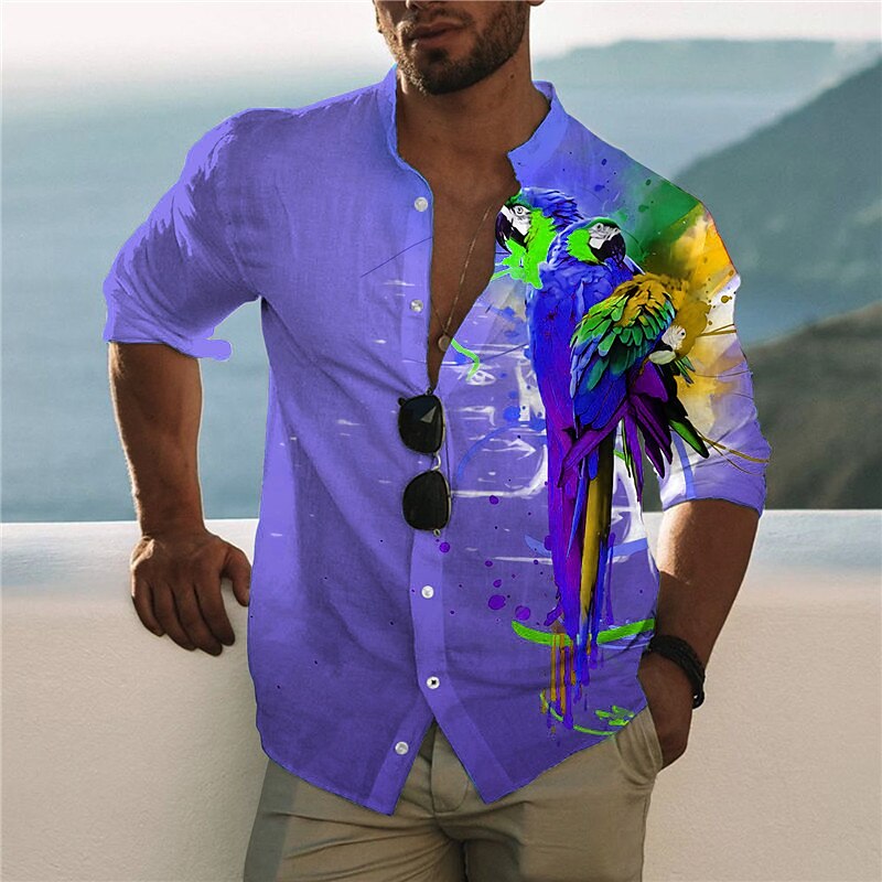 Herr Grafisk Djur Hawaiisk Skjorta Hawaii skjorta Aloha skjorta Kortärmad Skjorta Hög krage Mode Designer Ledigt Utomhus Semester Ledigt Gul Blå Purpur Tryck S M L 2025 - $26.99 –P5