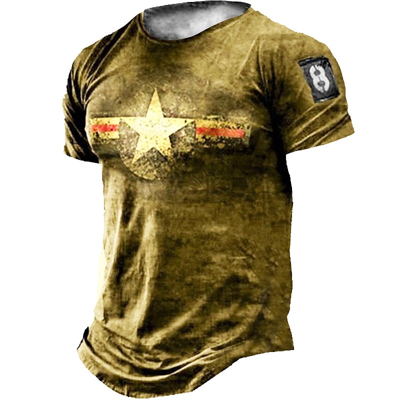 Homme Unisexe Etoile Impressions Graphiques T-shirt t-shirt en détresse Manche Courte T-shirt Impression 3D Col ras du cou Chemise ancien Sports Designer Extérieur Rue Quotidien Marron clair Dorée de 2025 ? $17.99 –P2