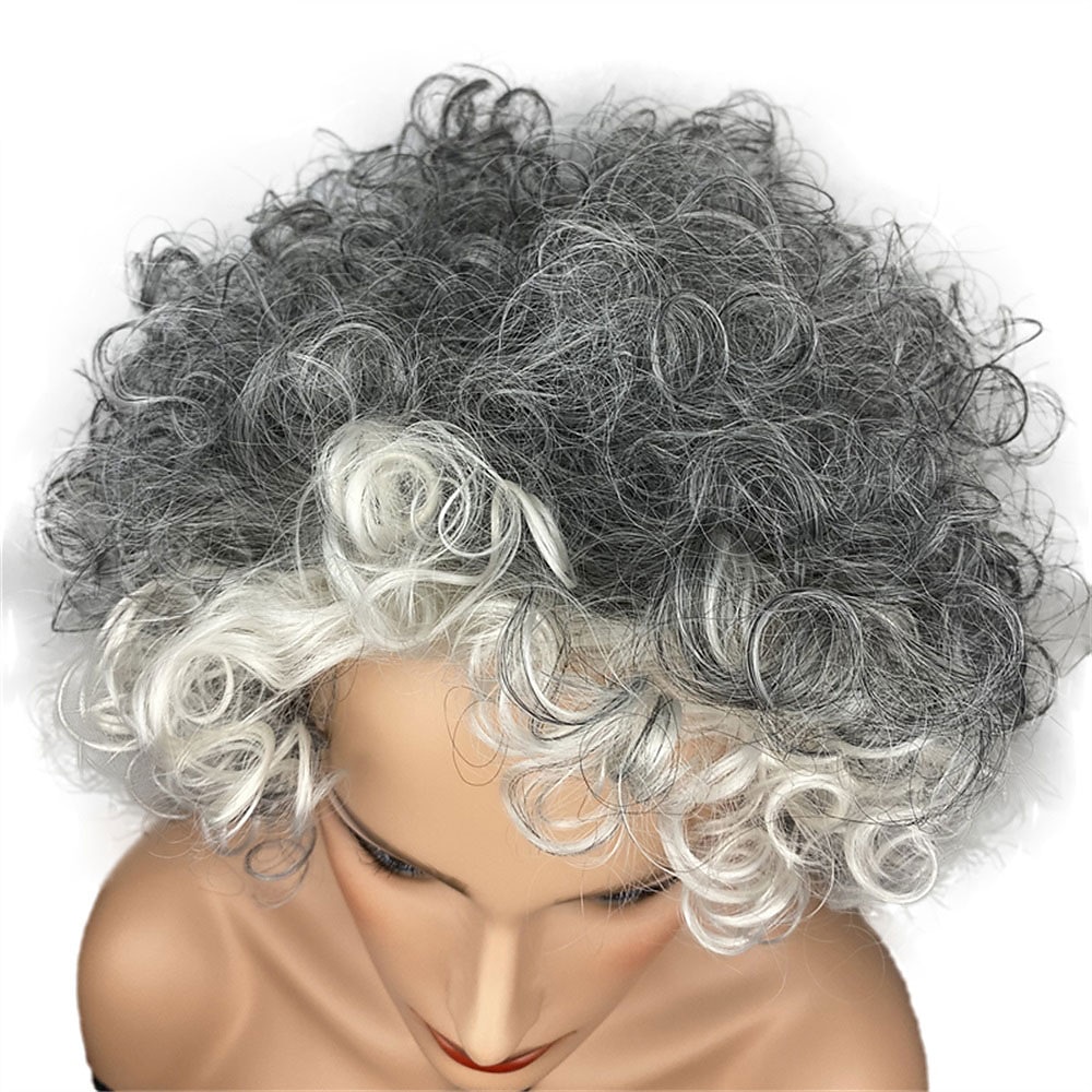 Le parrucche da donna nere ricci corte miste crema grigio scuro riscaldano i capelli naturali lisci e amichevoli del 2025 a $29.99 –P6