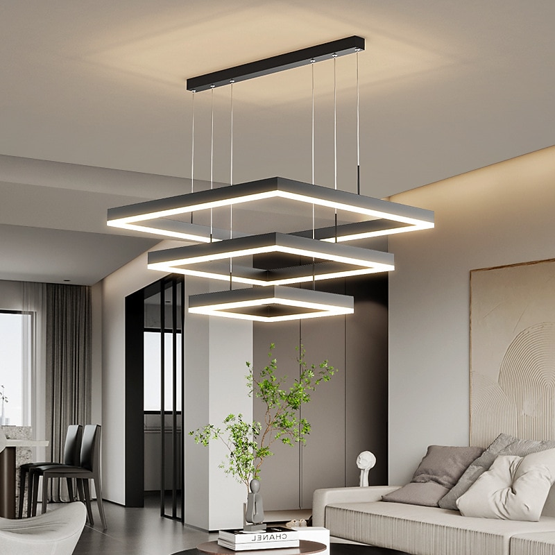 80 cm pendel LED lagdelt lysekrone moderne enkel kvadratisk nordisk soverom stue spisestuelampe 2025 - $499.99 –P5