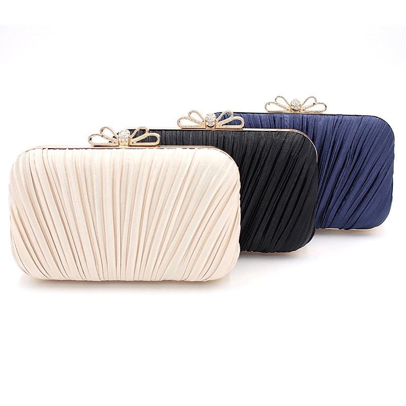 Elegante weiße Plissee-Clutch für Damen – Abendhandtasche mit Strass-Schleife für Hochzeiten, Partys und formelle Anlässe 2025 - $34.99 –P6