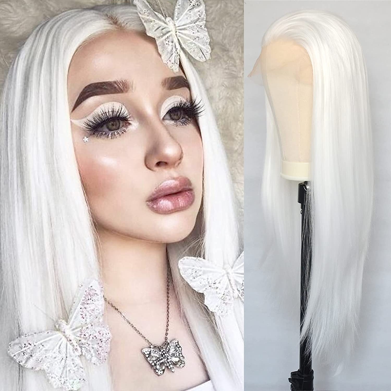 Synthetic Lace Wig Natural Straight Style 12-26 inch White Silky Straight 13*2.5 lace front Wig Female Wig White 2026 - $83.99 –P3