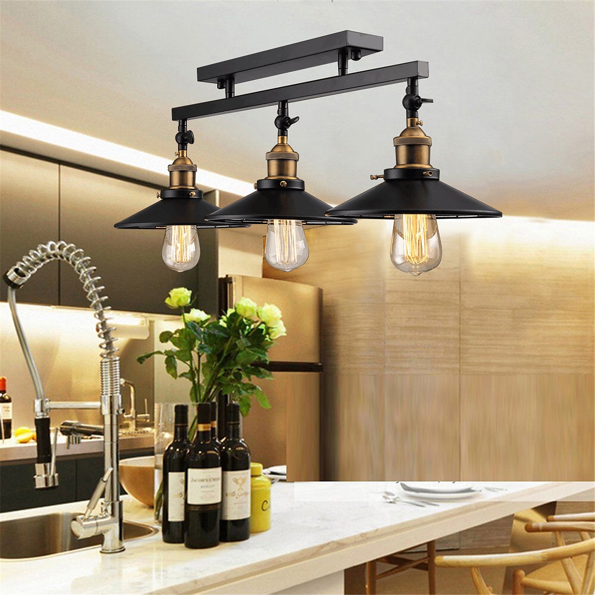 3-Light Vintage Loft Ceiling Lamp Flush Mount Light Direction Adjustable 3-Head Metal Mirror Glass Living Room Dining Room 2025 - $216.89 –P1