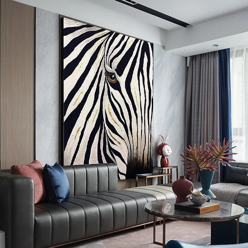 oljemålning 100 % handgjord handmålad väggkonst på duk abstrakt landskap zebra djur modern heminredning dekor rullad duk utan ram osträckt 2025 - $91.99 –P6