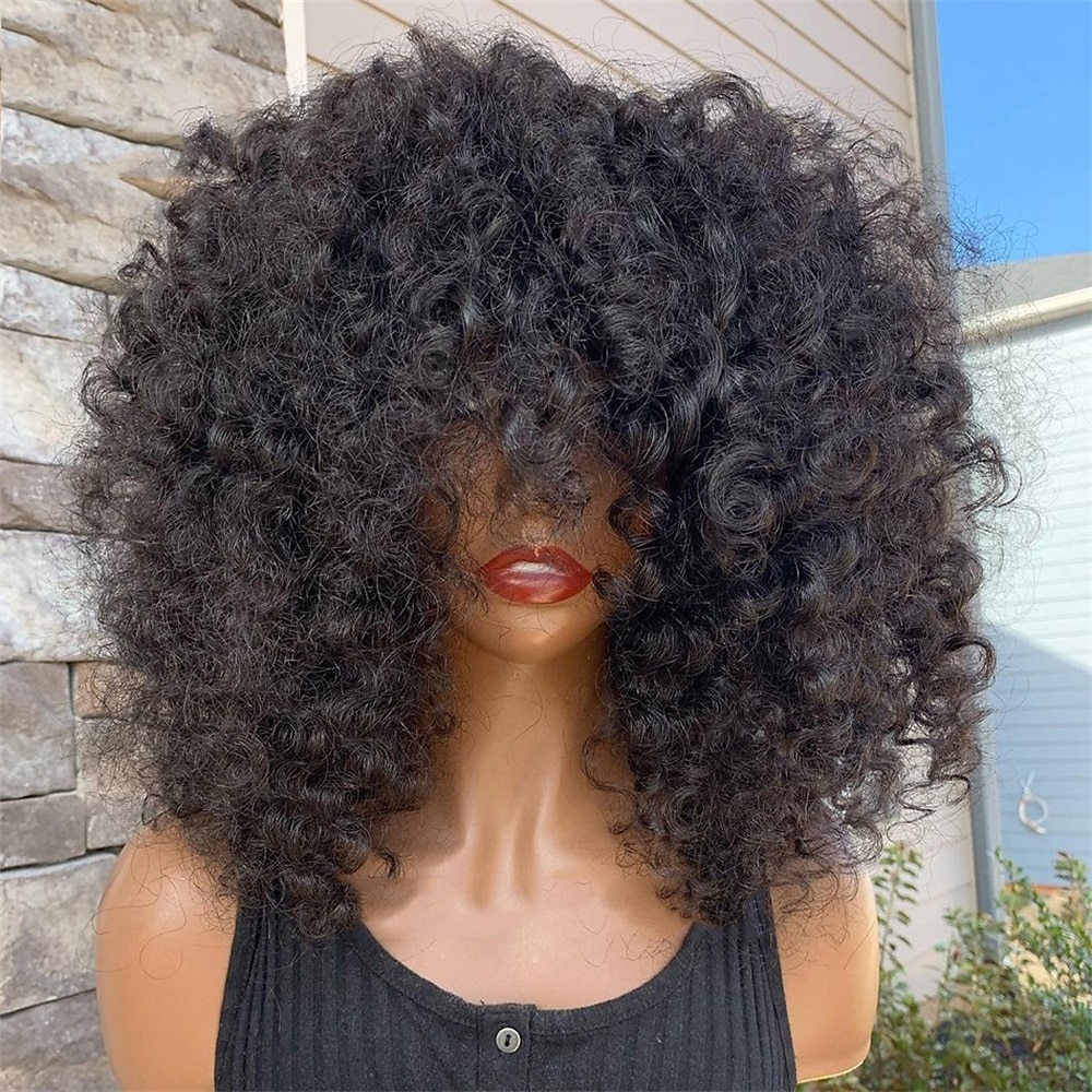Capelli umani di Remy Parrucca Riccio Con frangia Natura nera Senza tappo Brasiliano Per donna Nero Naturale 8 pollici 10 pollici 12 pollici Da mare Festa / Serata Da tutti i giorni del 2025 a $82.99 –P1