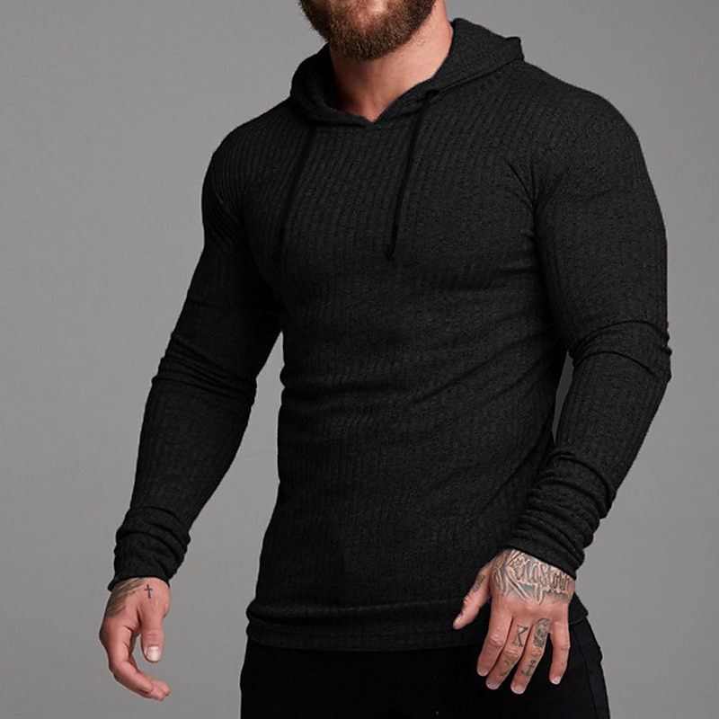 Herr Huvtröja Svart Vit Grå Huva Ensfärgat Strukturerad Sport & Utomhus Polyester Aktiv Vinter Kläder Pull Tröjor Långärmad Smal 2025 - $23.99 –P8