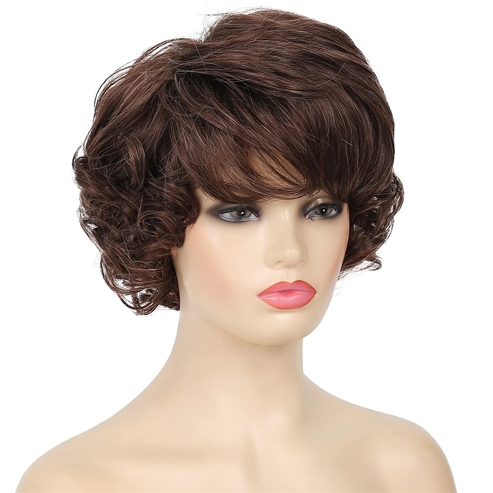 parrucca da vecchia signora capelli corti ricci grigi con frangetta parrucche piene cosplay resistenti al calore capelli sintetici naturali del 2025 a $27.99 –P12