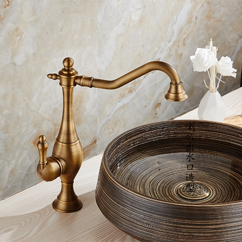 βρύση κουζίνας, ψηλό τόξο μονή λαβή με μία οπή περιστρεφόμενη τυπική ρετρό βρύση κουζίνας (αντίκες ορείχαλκος/ σφαίρα) 2026 - $153.99 –P6