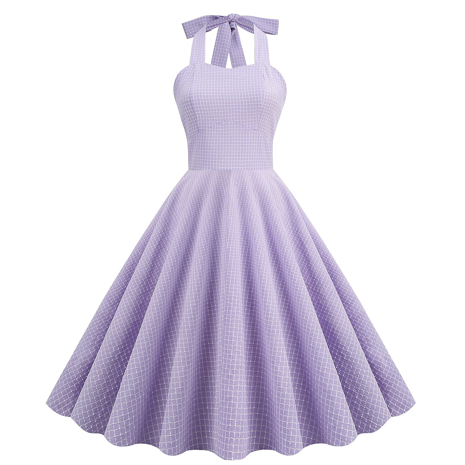 Vestido de mujer de la década de 1950 audrey hepburn halter swing vestido 100% algodón flare vestido retro vintage gráfico check diario fiesta de té casual diario sin mangas ajuste&amp; vestido 2025 - $46.99 –P1