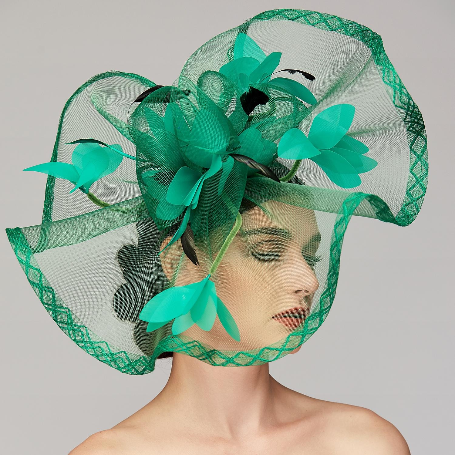 Flowers Feather Net Kentucky Derby Hat Fascinators Headpiece with Feather Floral 1PC Horse Race Ladies Day Melbourne Cup Headpiece 2024 - $19.49 –P5