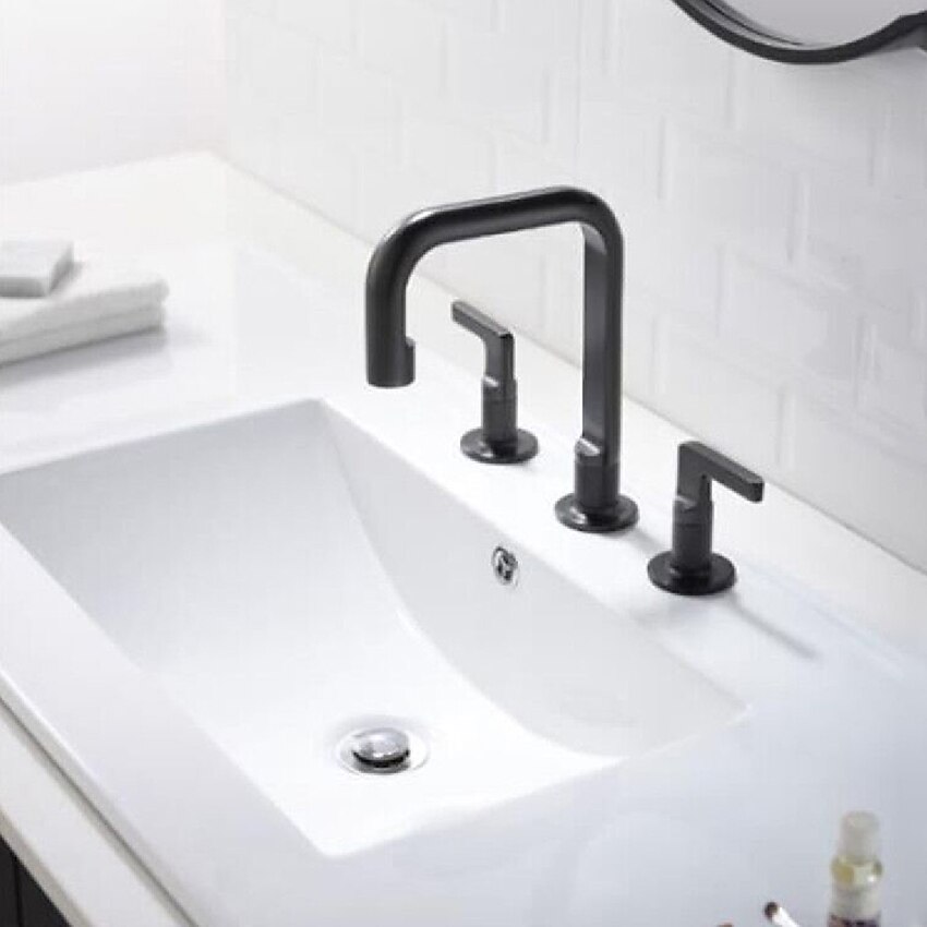 Weit verbreiteter 2-Griff-Waschbeckenhahn mit Wasserhahn-Zufuhrschläuchen Gold / Gun Metal-Grau-Waschbecken-Mischbatterien 2025 - $291.59 –P3