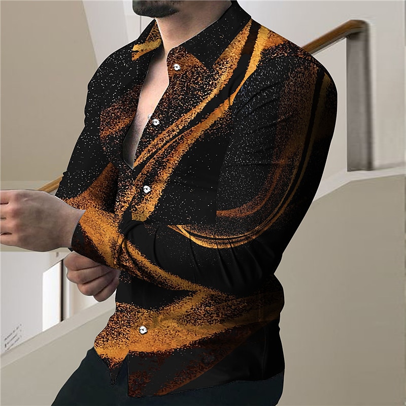 Per uomo Gradiente Geometrica Camicia Camicia con bottoni Manica lunga Di tendenza Originale Informale Esterno Strada Per eventi Estate Primavera Collo ripiegabile Stampa Bottone giù Giallo Blu Viola del 2025 a $26.99 –P1