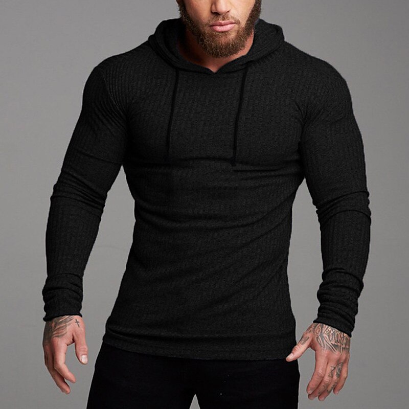 Herr Huvtröja Svart Vit Grå Huva Ensfärgat Strukturerad Sport & Utomhus Polyester Aktiv Vinter Kläder Pull Tröjor Långärmad Smal 2025 - $23.99 –P9