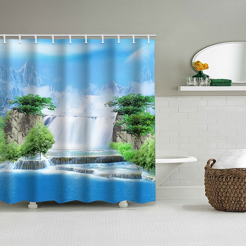 Shower Curtain with Hooks 180cm*180cm(70"*70") Polyester Washable Waterproof Landscape Waterfall Pattern 2025 - $25.99 –P16