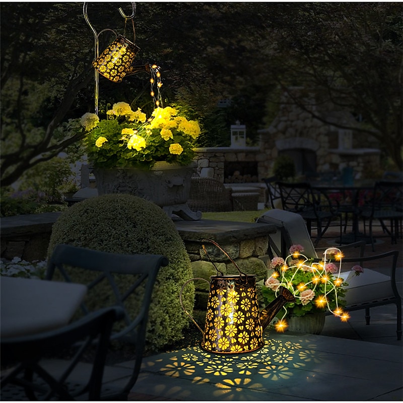 Outdoor Solar Watering Can Lights Hanging Kettle Lantern Light String Waterproof For Garden Yard Flower Bed Garland Decor Metal Retro Lamp 2025 - $26.99 –P2