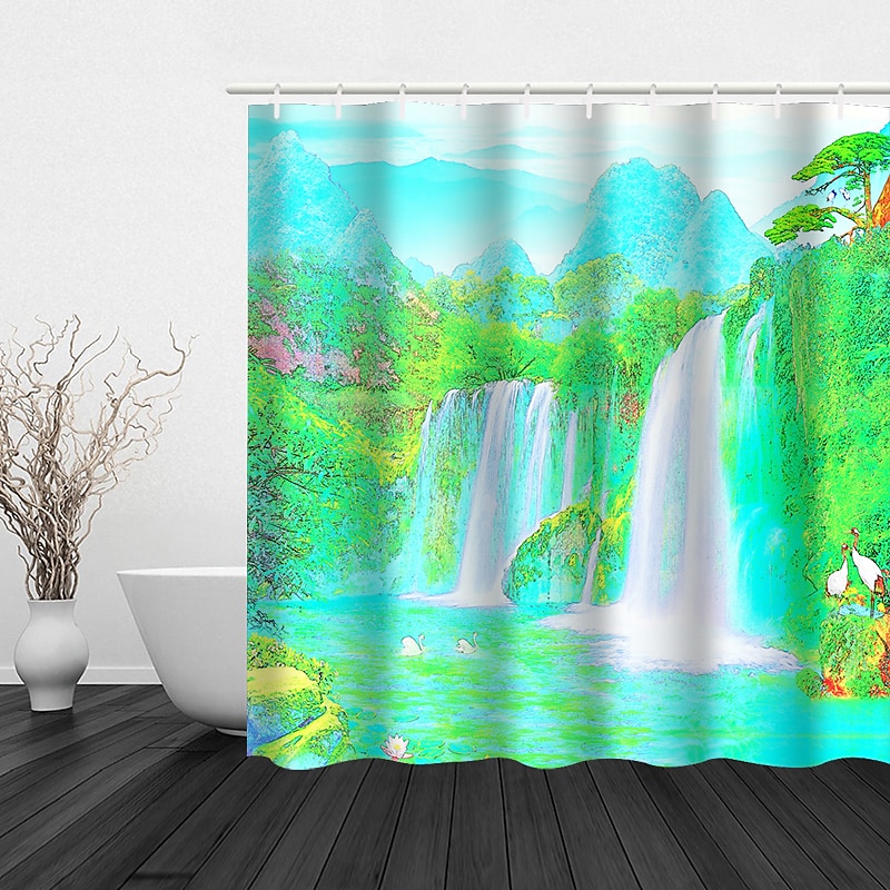 Shower Curtain with Hooks 180cm*180cm(70"*70") Polyester Washable Waterproof Landscape Waterfall Pattern 2025 - $25.99 –P10