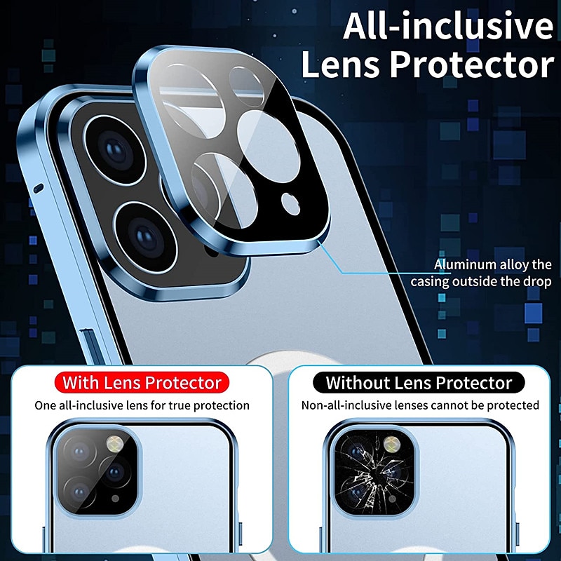 2025年 電話 ケース 用途 iPhone 14 Pro Max Plus 13 12 11 Pro Max 磁気吸着ケース マグセーフ搭載 両面 耐衝撃 強化ガラス メタル  コレクション – $24.99 –P7