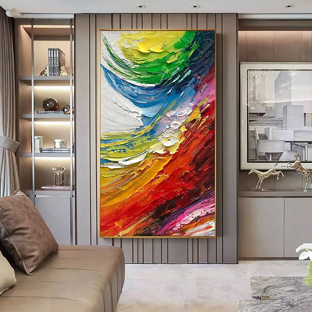 olieverfschilderij 100% handgemaakte handgeschilderde kunst aan de muur op canvas verticale kleurrijke abstracte moderne woondecoratie decor gerold canvas geen frame niet uitgerekt 2025 - $100.99 –P3