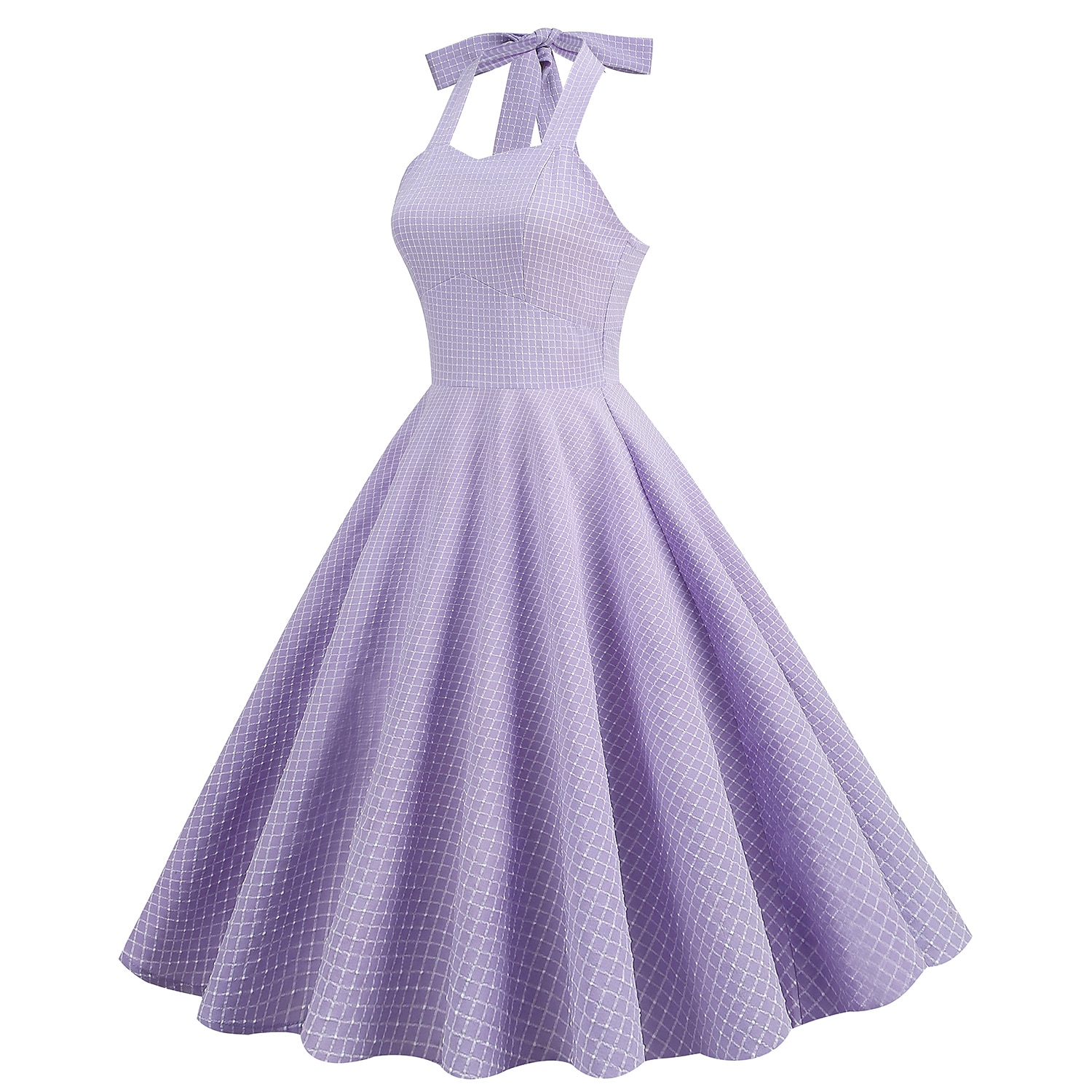 Vestido de mujer de la década de 1950 audrey hepburn halter swing vestido 100% algodón flare vestido retro vintage gráfico check diario fiesta de té casual diario sin mangas ajuste&amp; vestido 2025 - $46.99 –P2