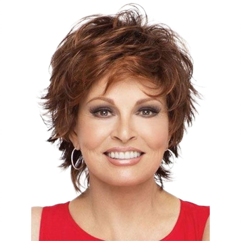 parrucca bionda mista marrone scuro marrone con riflessi parrucche pixie cut per donne bianche con frangetta parrucca sintetica ondulata corta naturale capelli veri parrucche per feste di natale del 2025 a $19.99 –P7