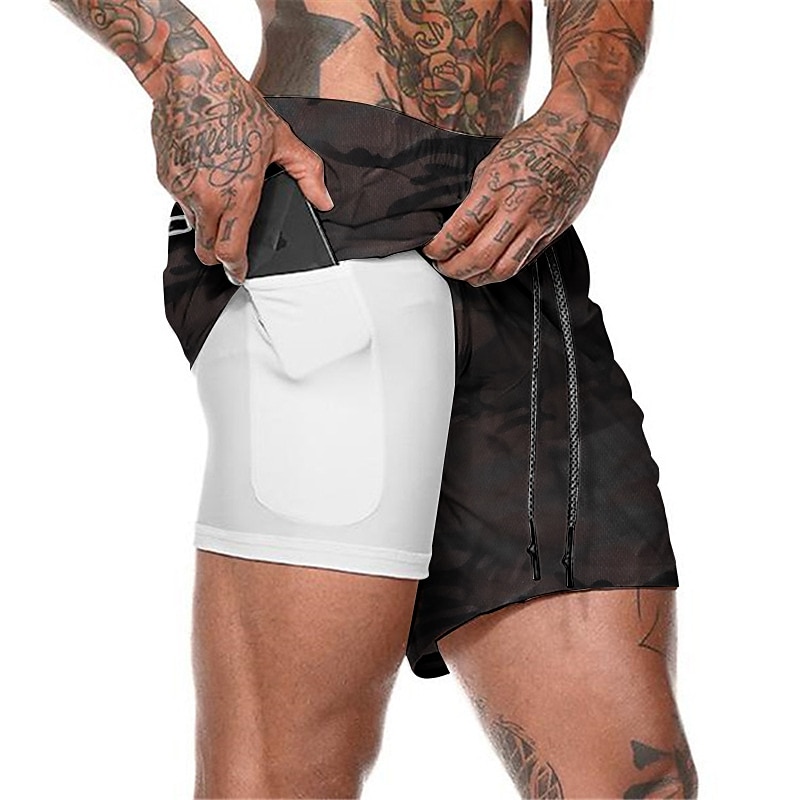 Men's Sports Outdoor Athletic Breathable Quick Dry Moisture Wicking 2 in 1 with Phone Pocket Liner Solid Colored Activewear Dark Grey Black Stretchy 2025 - $12.99 –P9