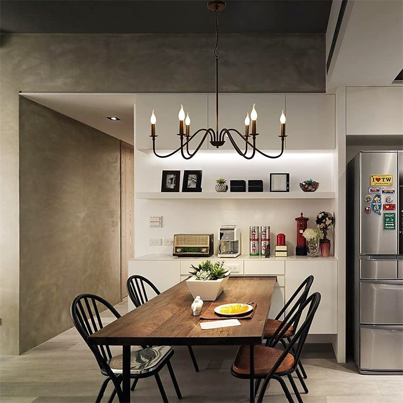 Lámpara colgante led de 88 cm 6 luces estilo vela hierro industrial para comedor, salón, cocina negro moderno tradicional/clásico 220-240v 2025 - $151.99 –P4