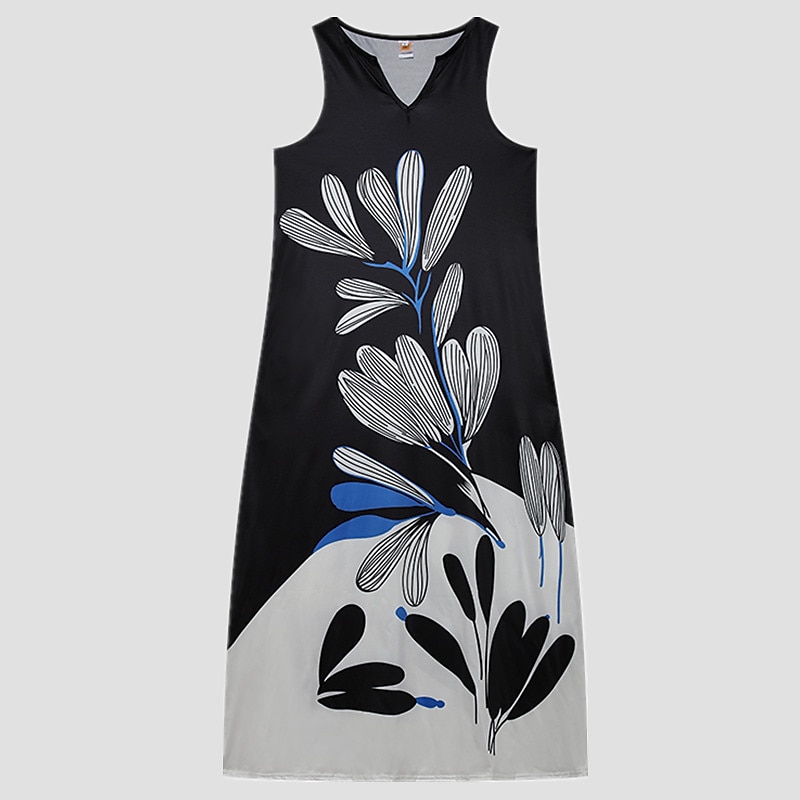dam a line klänning maxi lång klänning svart ärmlös blommig leopardtryck sommar v-ringad snygg 2022 5xl 2025 - $27.99 –P4