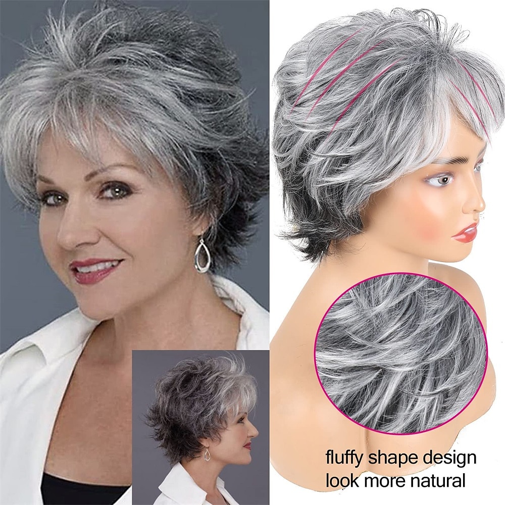 Short Brown Wigs for Women Pixie Cut Wig with Bangs Layered Straight Curly Wigs for White Women Shaggy Full Synthetic Wig Wavy Curly Medium Length Mixed Brown Highlight Wig For Daily Party 2026 - $24.99 –P10