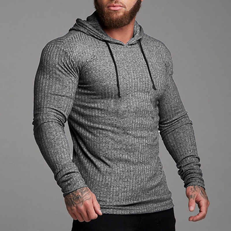 Herr Huvtröja Svart Vit Grå Huva Ensfärgat Strukturerad Sport & Utomhus Polyester Aktiv Vinter Kläder Pull Tröjor Långärmad Smal 2025 - $23.99 –P13