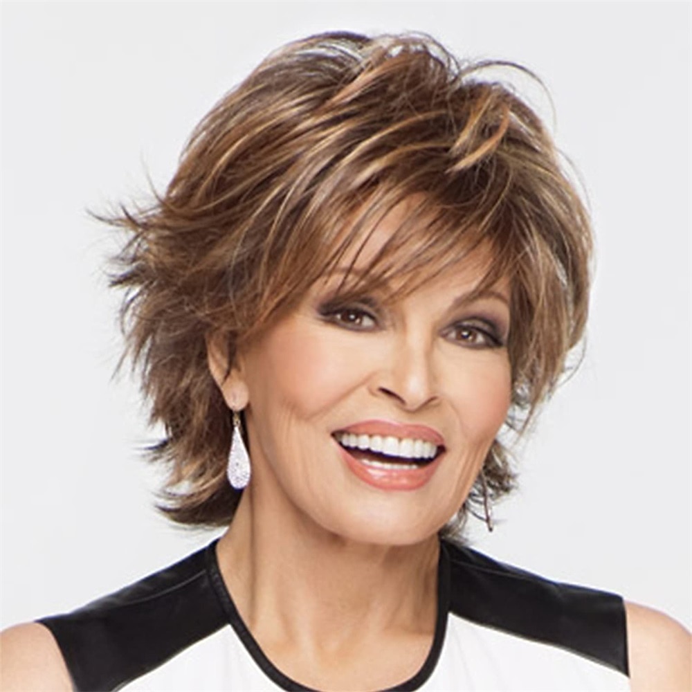 parrucca bionda mista marrone scuro marrone con riflessi parrucche pixie cut per donne bianche con frangetta parrucca sintetica ondulata corta naturale capelli veri parrucche per feste di natale del 2025 a $19.99 –P1