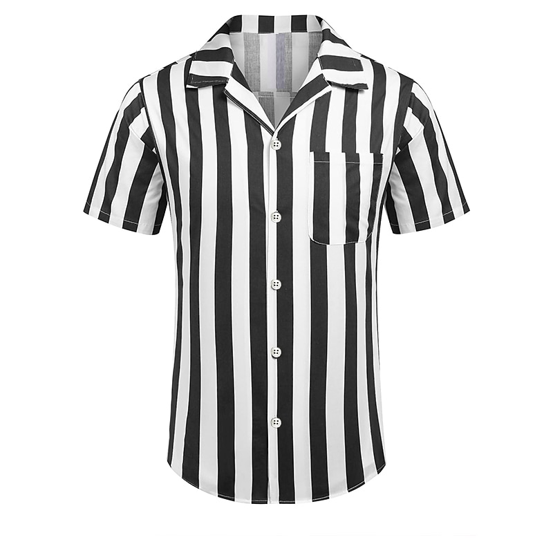 Per uomo Camicia Camicia Estiva Camicia casual Camicia con colletto cubano Camicia con Bottoni Camicia con collo camp Nero Blu Manica Corta A righe Collo ripiegato Stampa 3D Ferie Righe Abbigliamento del 2025 a $21.99 –P7