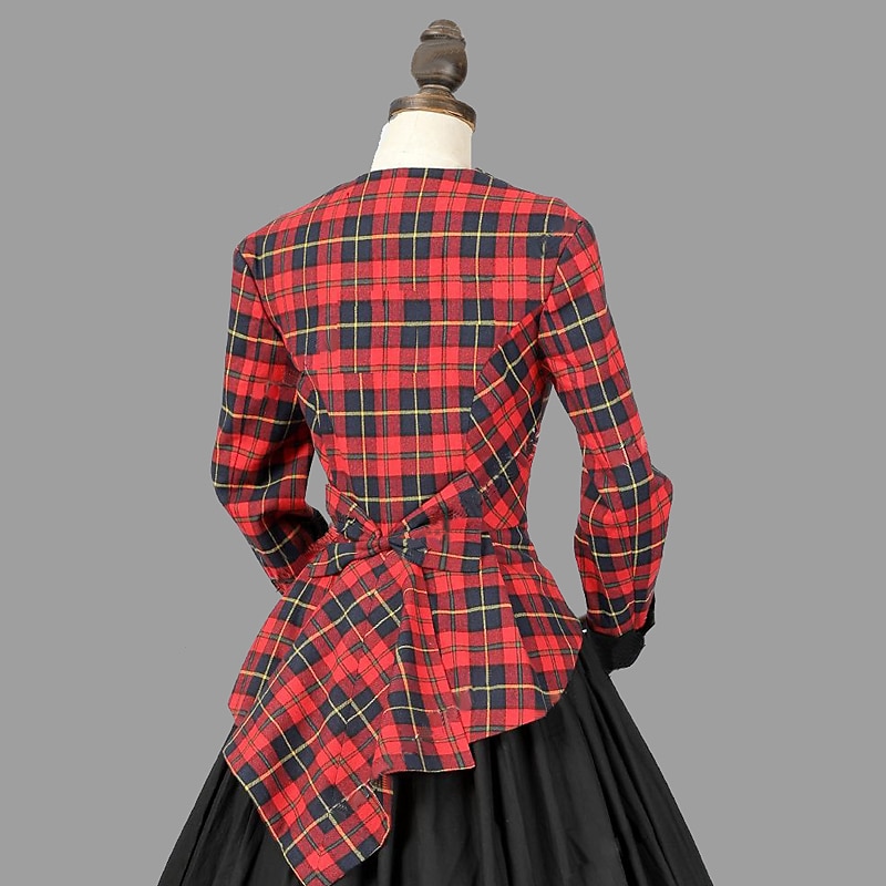 Retro Vintage Rococo 18th Century Dress Prom Dress Plus Size Christmas Carol Plaid Checkered Fancy Dress Women's Masquerade Party Casual Daily