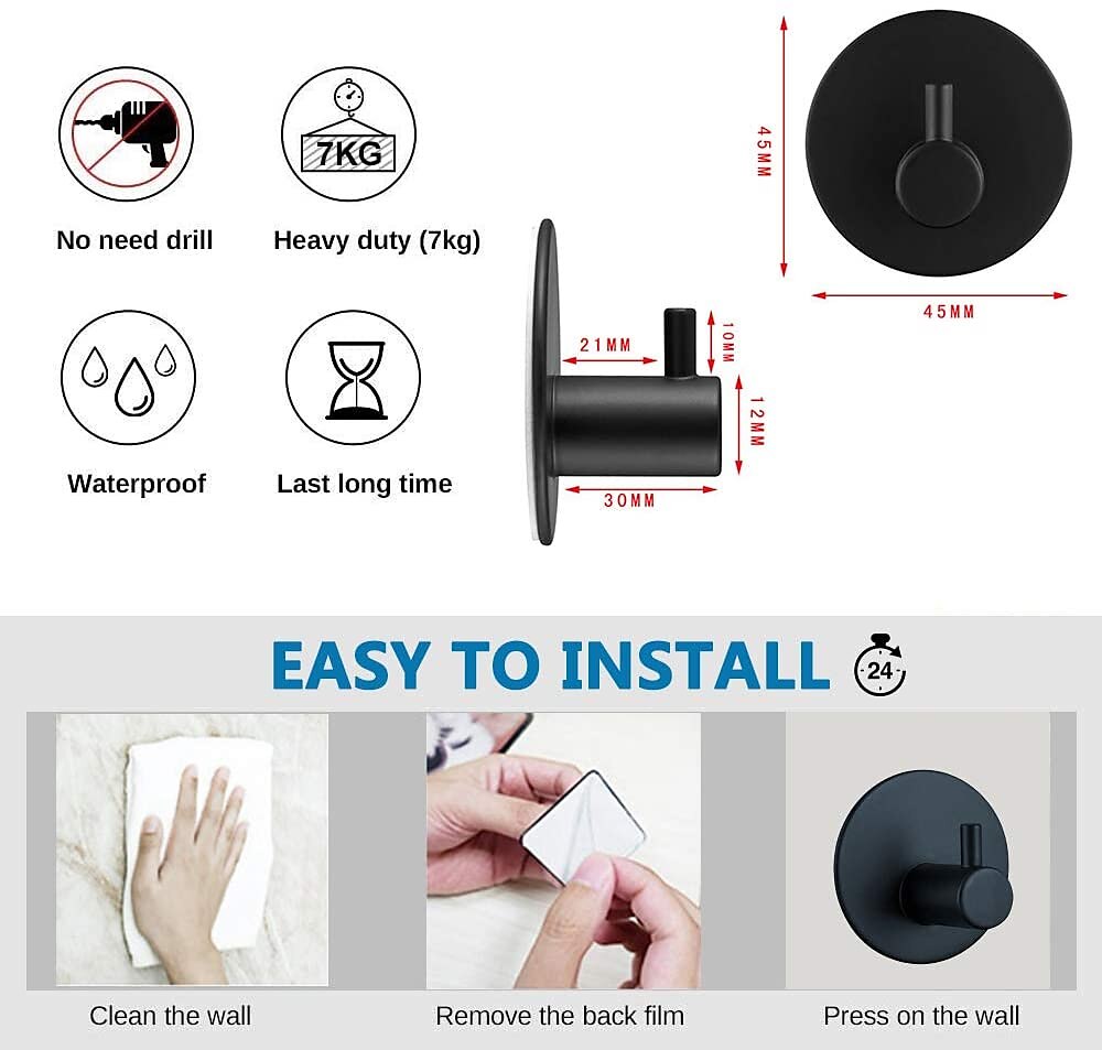Adhesive Hooks Heavy Duty Wall Hooks 4 Packs Removable Matte Black Durable 304 Stainless Steel Wall Hangers, Waterproof Rustproof Oil Proof for Kitchen, Bathrooms, Doors, Office, Closet 2025 - $19.49 –P1