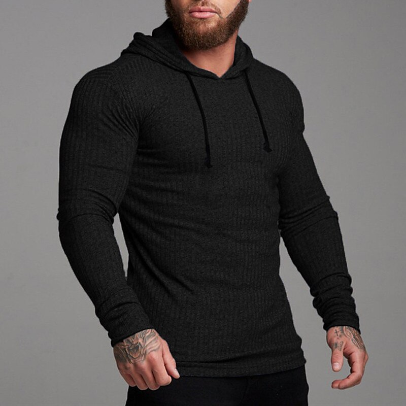 Herr Huvtröja Svart Vit Grå Huva Ensfärgat Strukturerad Sport & Utomhus Polyester Aktiv Vinter Kläder Pull Tröjor Långärmad Smal 2025 - $23.99 –P7