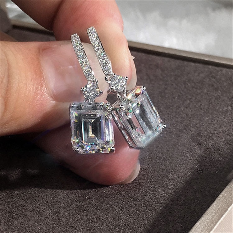 Conjuntos de aretes de plata de ley 925 para mujer, aretes colgantes rectangulares de cristal, aretes de circonita cúbica chapados en rodio 2025 - $5.49 –P1