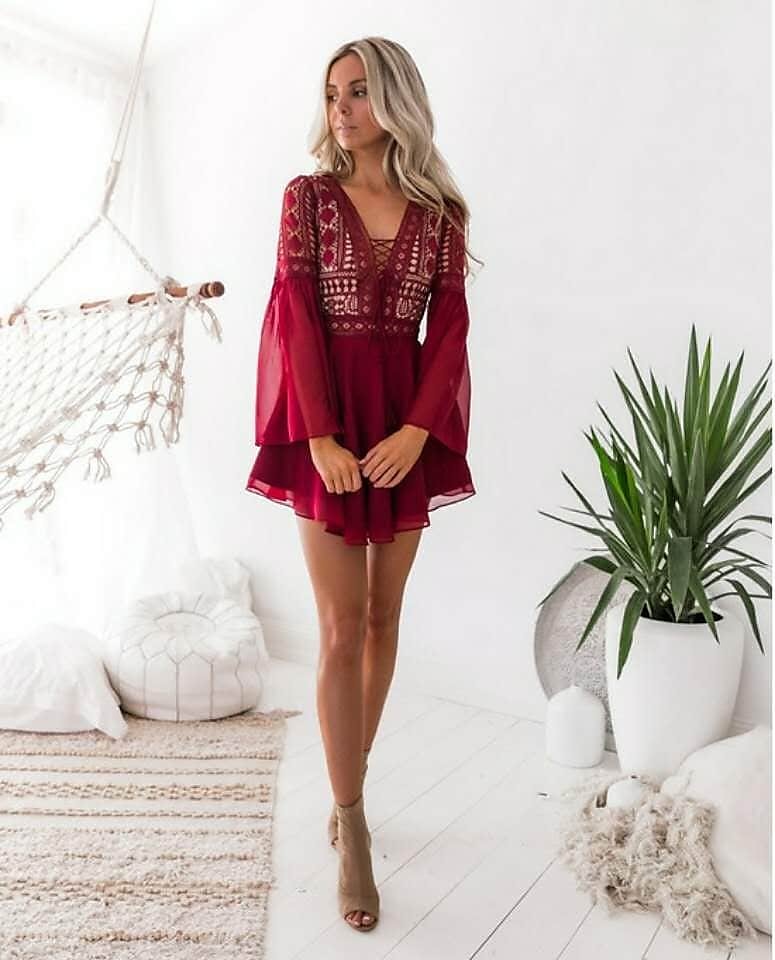 Women's Mini Dress White Dress Lace Dress Party Dress A Line Dress Elegant Hot Daily Holiday Date Slim Pure Color Long Sleeve V Neck Black White Wine Summer Spring 2025 - $41.99 –P4
