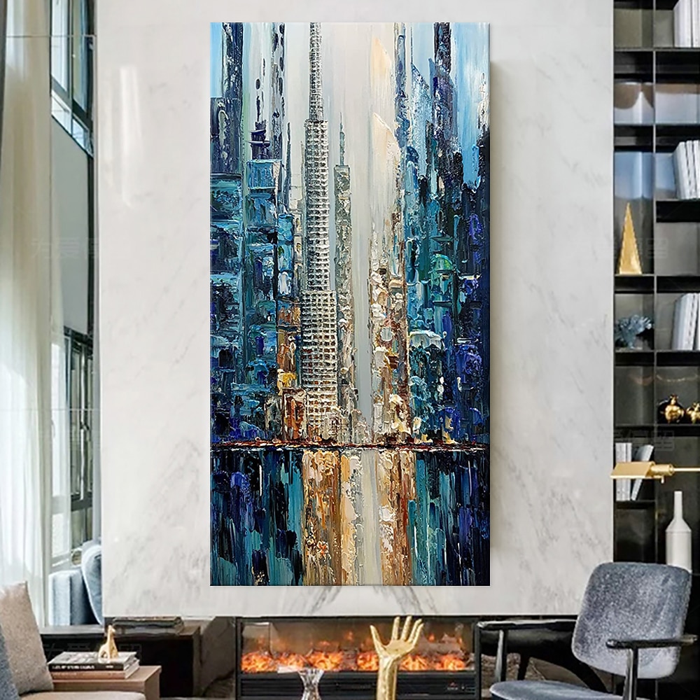 هانغ رسمت النفط الطلاء رسمت باليد عمودي تجريدي هندسة معمارية الحديث بدون إطار داخلي 2026 - $126.99 –P2