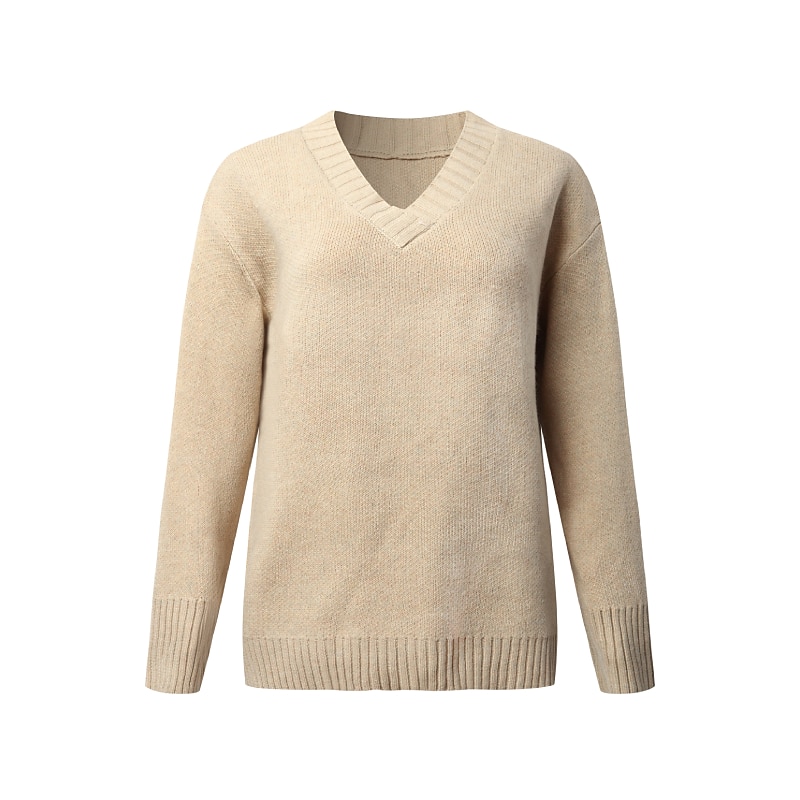 Dame Genser Helfarge Fritid Langermet Løstsittende Genser og cardigans V-hals Høst Vinter Blå Hvit Svart / Ferie 2025 - $39.99 –P1