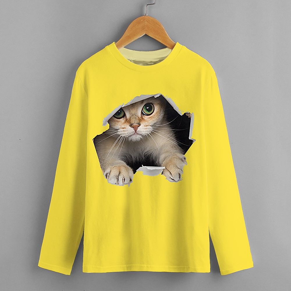 Boys Girls' 3D Animal Cat T shirt Tee Long Sleeve 3D Print Fall Active Kids 4-12 Years Daily Wear Regular Fit 2025 - $13.99 –P3